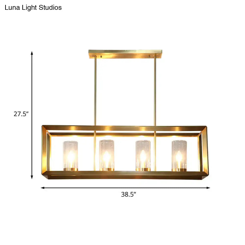 Decorbites colonial gold island ceiling light with brass rectangular pendant and clear glass candle bulbs 220v-240v 110v-120v