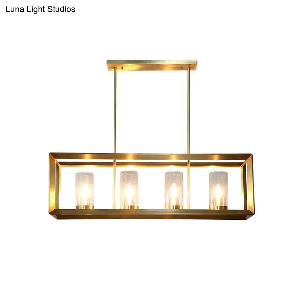 Brass rectangular DecorBites colonial gold island ceiling light with four clear glass candle bulbs 220v-240v 110v-120v