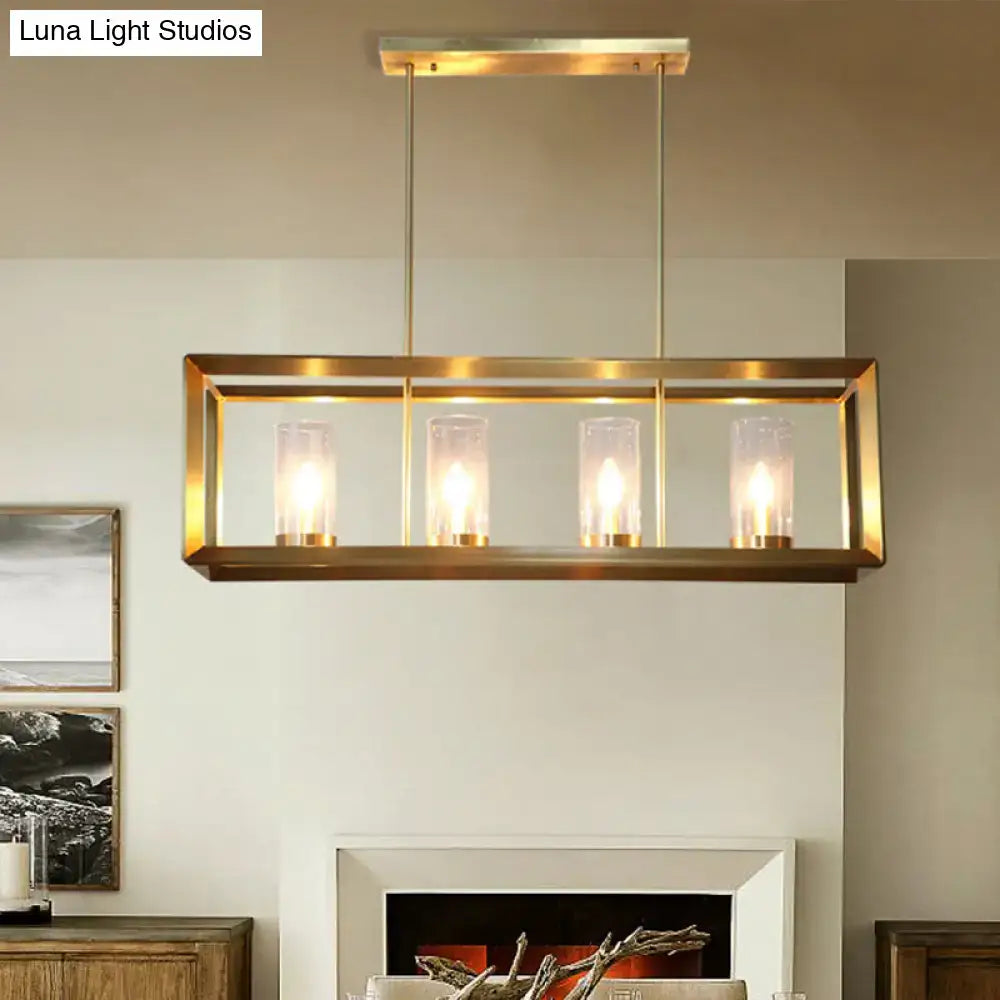 Decorbites colonial gold brass rectangular island ceiling light with clear glass metal cage and candle-style bulbs 220v-240v