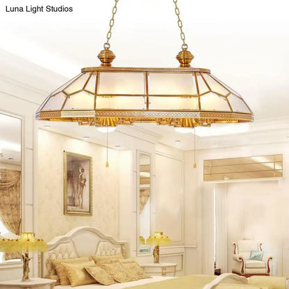 Decorbites™ opal blown glass colonial island light with gold finish featuring 8-head opal blown pendant for living room