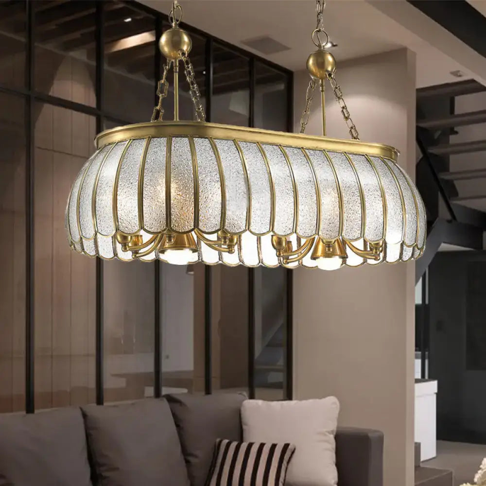 Decorbites gold colonial style pendant ceiling light with brass frame bubble glass and 10 scallop accented heads