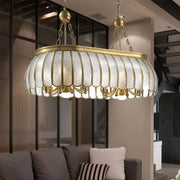 Decorbites gold colonial style pendant ceiling light with brass frame bubble glass and 10 scallop accented heads