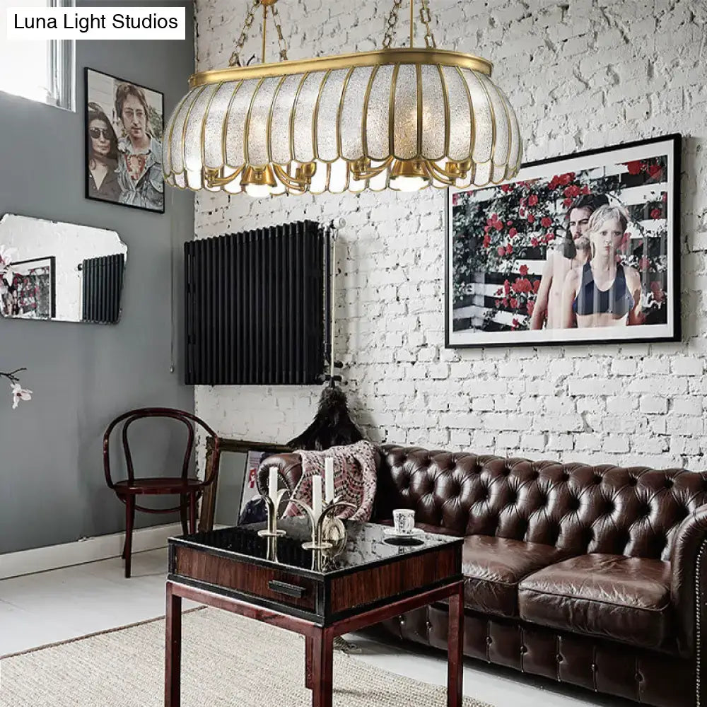 DecorBites gold colonial style pendant ceiling light with bubble glass textured translucent shade and scallop accents
