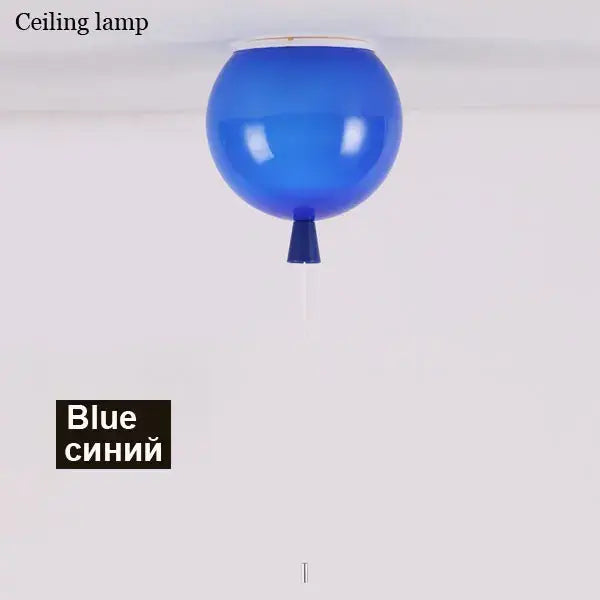 A vibrant blue decorbites colorful balloon ceiling light with a glossy finish and small black base for bedroom and dining room