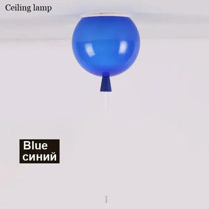A vibrant blue glossy decorbites colorful balloon ceiling light with a black base ideal for bedroom and nursery decor