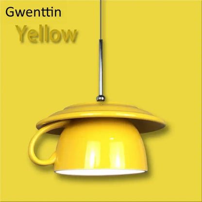 Bright yellow decorbites ceramic cup pendant light shaped like an inverted teacup for kitchen hanging lamp decor