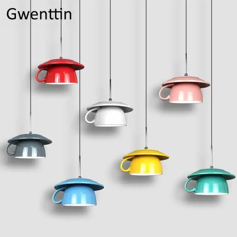 Colorful ceramic cup pendant lights in red pink white gray yellow blue and teal ideal for kitchen decorbites ceramic cup pendant