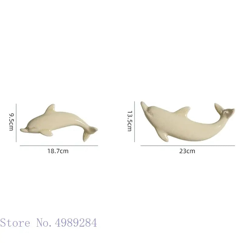 Cream-colored ceramic dolphin fish ocean figurines with glossy finish for colorful wall decoration decorbites dolphin fish