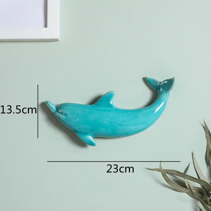 Glossy turquoise ceramic wall decoration dolphin fish ocean by decorbites with smooth curved design for children’s room