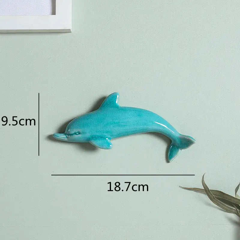 Glossy turquoise ceramic dolphin fish ocean wall decoration decorbites dolphin fish for children’s room decor