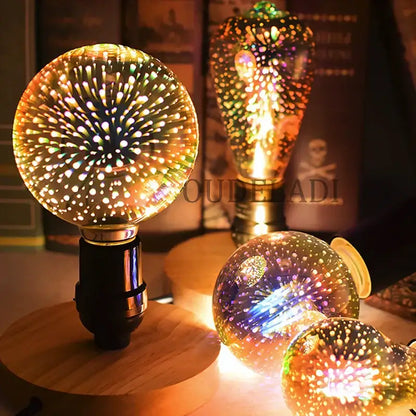A decorbites colorful fireworks 3d glass sphere table lamp with intricate patterns projecting starburst light effects