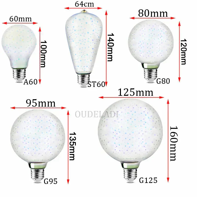 Clear glass globe table lamp bulbs with frosted speckled finish and metallic bases for decorbites colorful fireworks night light