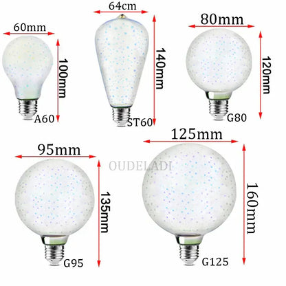 Clear glass globe table lamp bulbs with frosted speckled finish and metallic bases for decorbites colorful fireworks night light