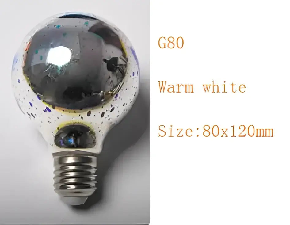 G80 warm white bulb with speckled glass and metallic base for decorbites colorful fireworks 3d table lamp bulbs use
