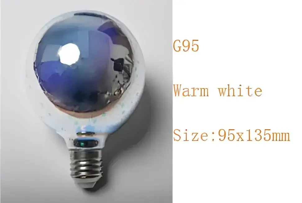 A g95 warm white incandescent bulb with faceted iridescent glass globe and metallic base for fireworks 3d table lamp bulbs