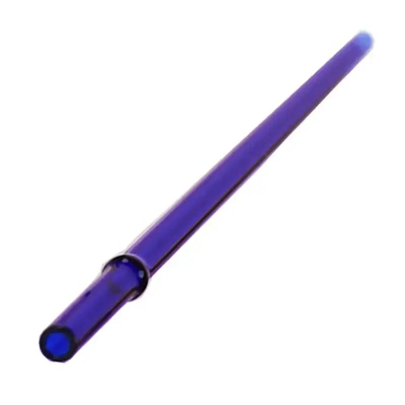 A sleek translucent purple decorbites glass bent straw with smooth cylindrical shape and wider end cap for reuse