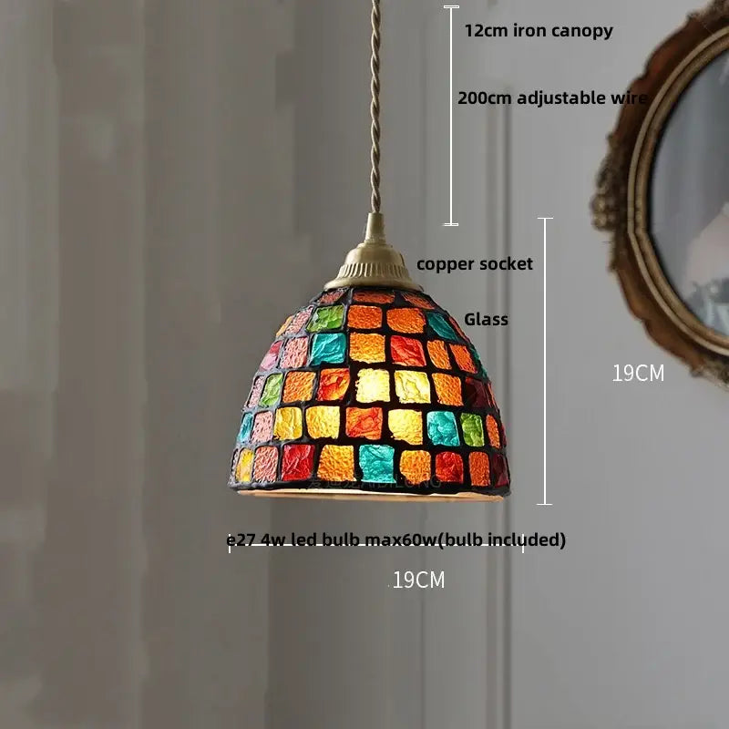 Colorful glass shell led pendant lamp with vibrant orange red blue and green mosaic panels for dining room decorbites colorful glass