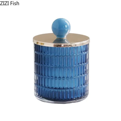 Blue glass tea canister with gold ceramic rim and spherical lid perfect for decorbites glass tea storage jar