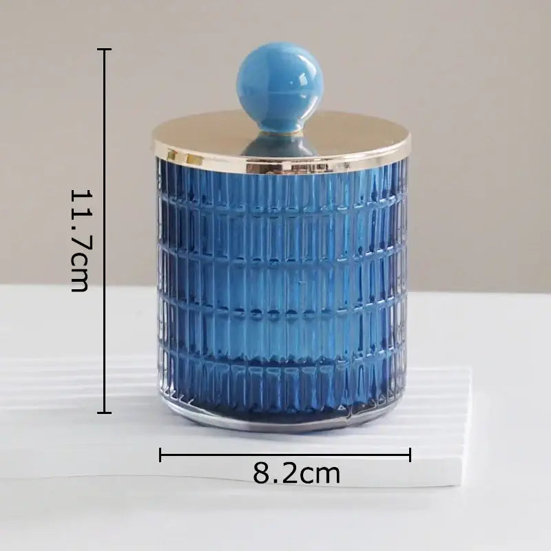 Blue glass tea canister with gold ceramic rim and spherical lid for decorbites glass tea storage jar set