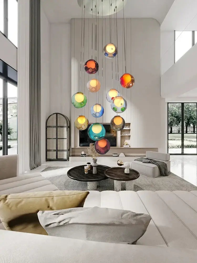 A modern chandelier pendant lights with colorful glaze glass orbs suspended for nursery bubble glass decorbites colorful glaze