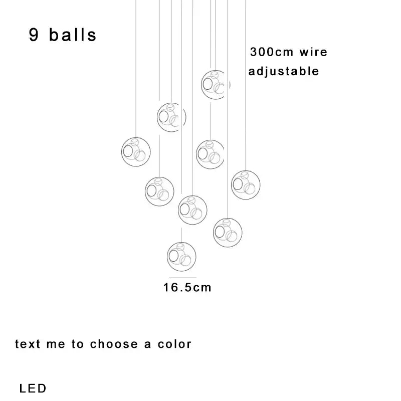 Nine spherical colorful glaze glass pendant lights with clear globes, circular rings, and 300cm adjustable wires for decorbites nursery decor