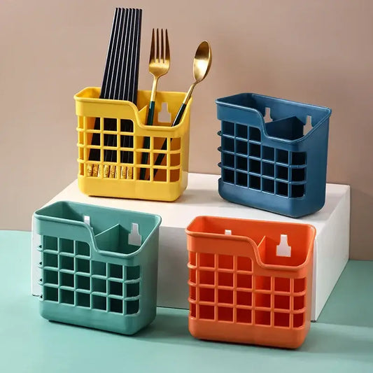 Colorful plastic decorbites kitchen cutlery caddy with grid pattern and divided compartments for kitchen cutlery storage