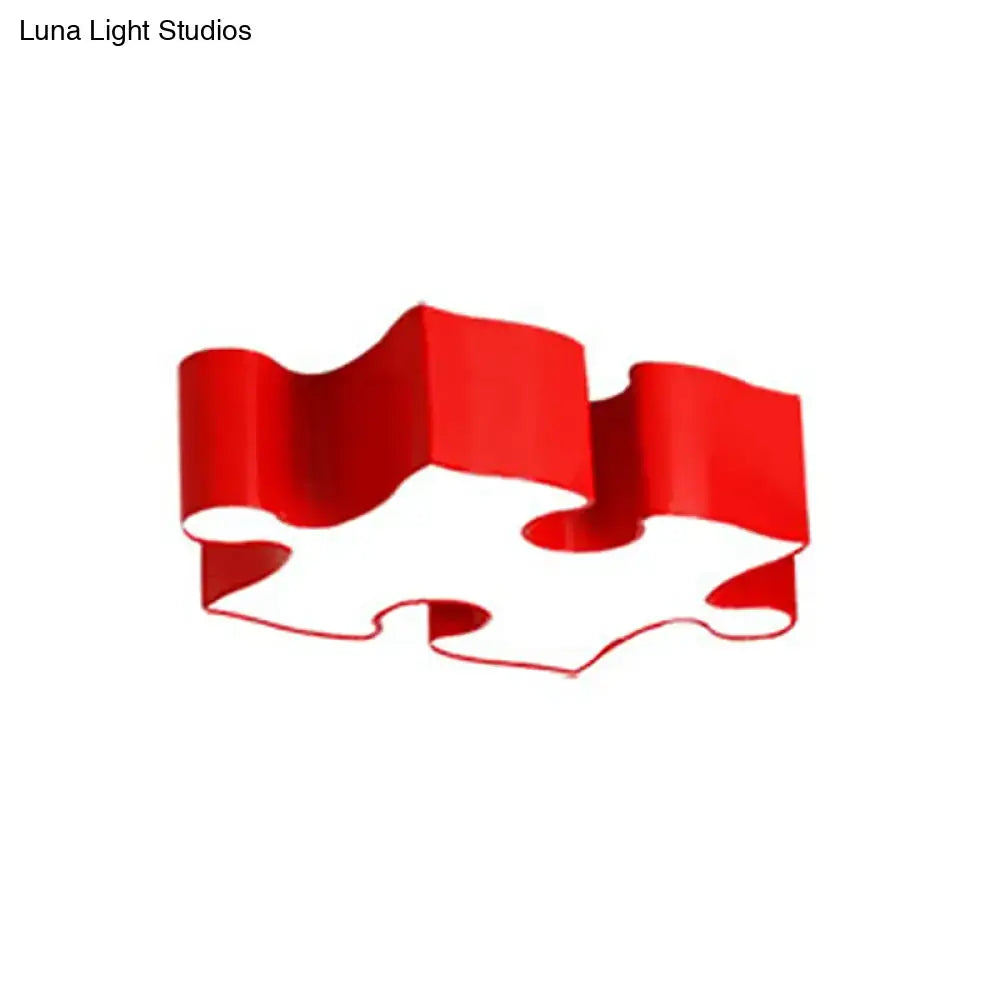Red puzzle piece-shaped acrylic lampshade with glossy finish for decorbites kids style jigsaw puzzles ceiling flush light