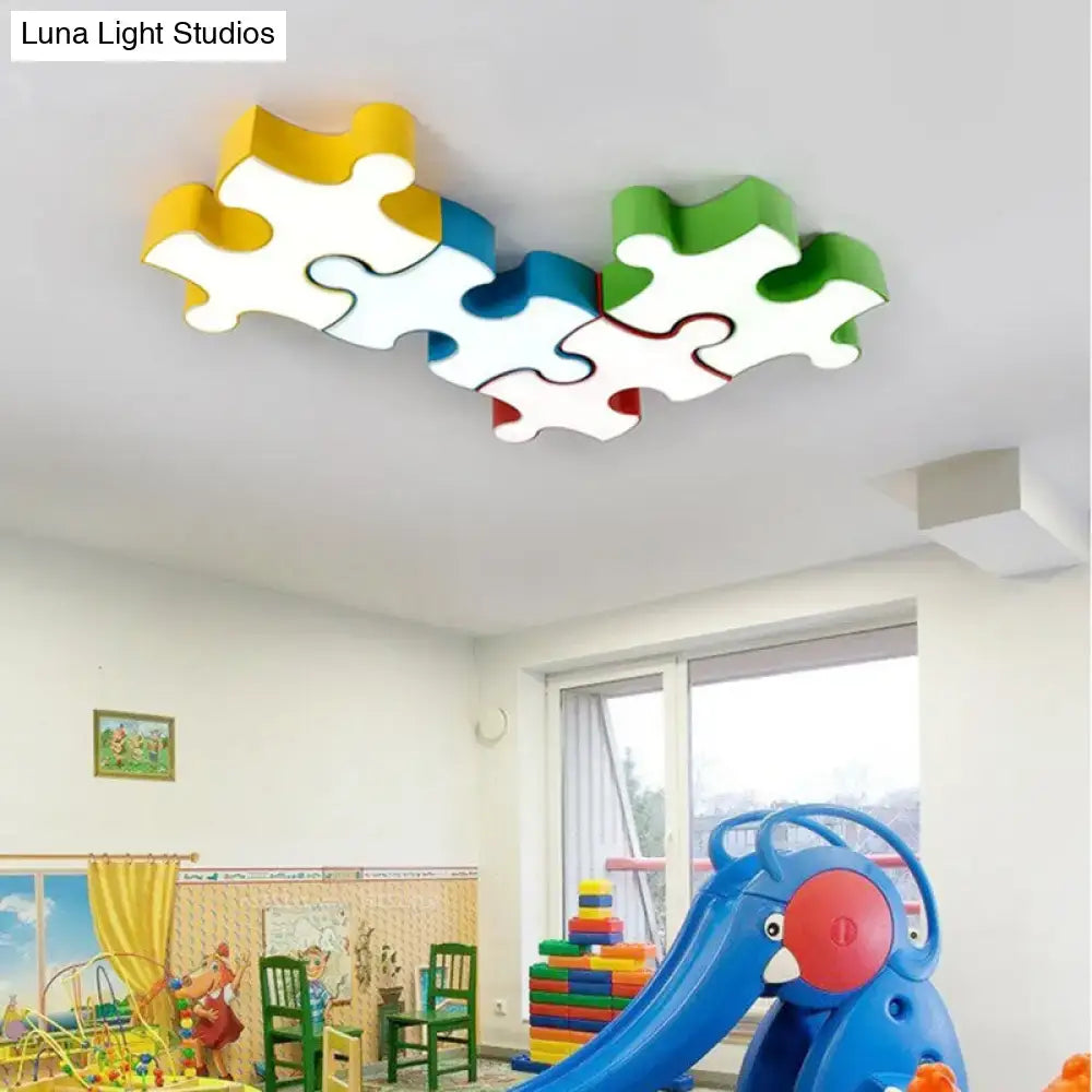 Colorful acrylic led puzzles ceiling flush light fixture with red yellow white blue and green jigsaw puzzle design