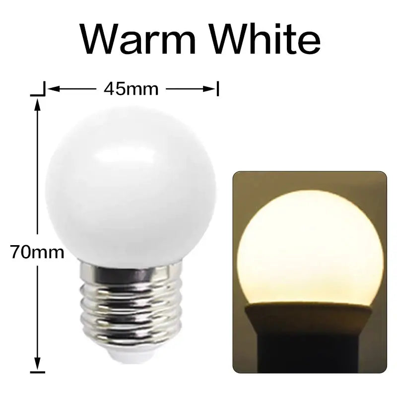 Warm white 45mm globe shaped led light bulb with silver screw base for decorbites colorful led string light pack