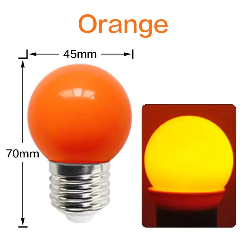 Orange globe-shaped led string light bulb with metallic screw base from decorbites colorful led shatterproof bulb 10 pack