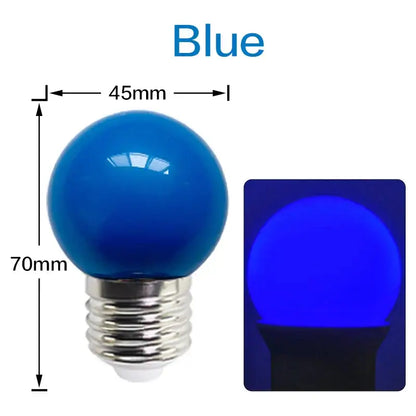 A vibrant blue spherical led light bulb with metallic base from decorbites colorful led string light 10 pack for bedroom decor
