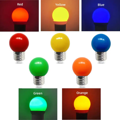 Colorful led string light bulbs with glossy plastic globes and metallic screw bases decorbites colorful led 10 pack