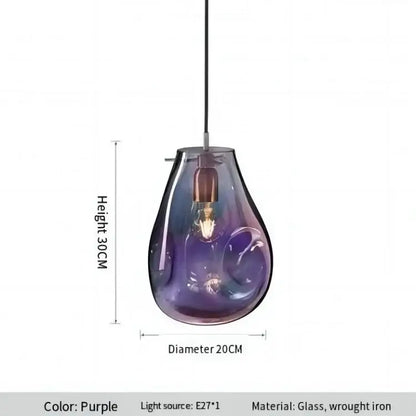 A colorful modern glass chandelier purple gradient glass pendant light with wrought iron fixture for dining room decor