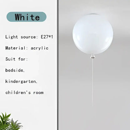 White acrylic kids balloon pendant light with slender string designed for decorbites kids balloon bedroom decor