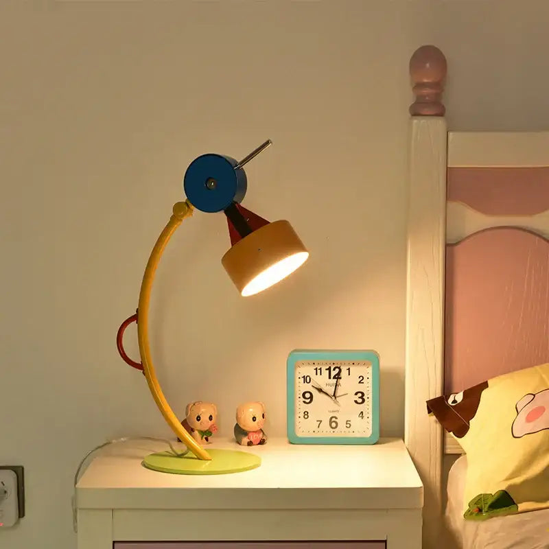 Colorful decorbites kids treetop led floor lamp with curved yellow arm and blue head for bedroom lighting decor