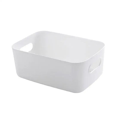 White rectangular plastic storage bin with integrated handles for decorbites kitchenware storage containers and dishes