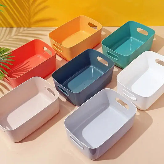 Set of six colorful rectangular plastic kitchenware storage containers with integrated handles for decorbites kitchenware storage
