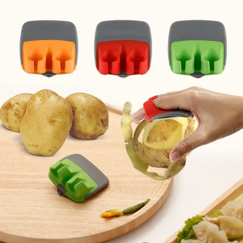 A vibrant green and gray decorbites fruit peeler slicer with ergonomic silicone design for kitchen vegetable use