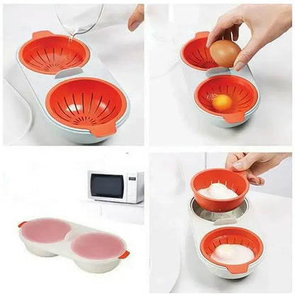 Orange and white silicone egg boiler with two compartments double layer design for efficient cooking tools use