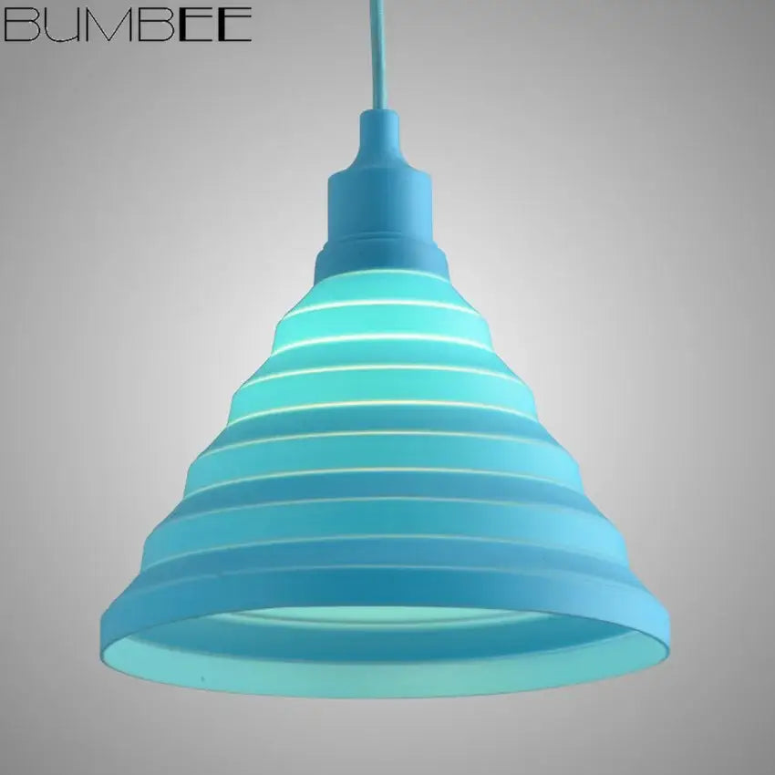 Bumbee blue conical pendant light with layered ribbed design decorbites colorful silicone pendant for living room decor