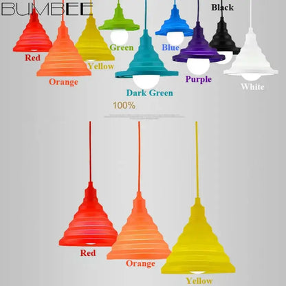 Colorful silicone pendant light by bumbee in vibrant red orange yellow green blue purple black and white for living room decorbites colorful silicone pendant