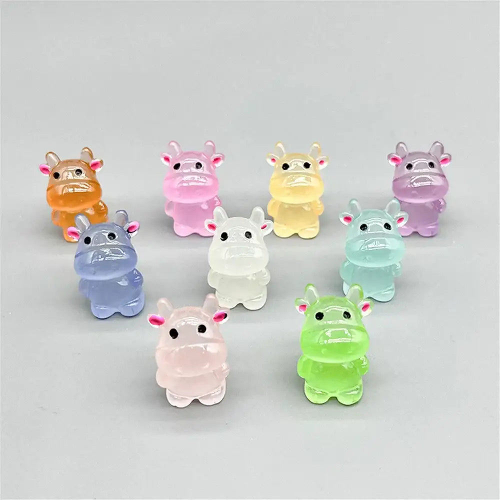 Colorful translucent pastel plastic cow figurines complement fluorescence micro rabbit bedroom decor ornaments