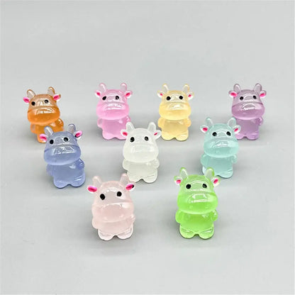 Colorful translucent pastel plastic cow figurines complement fluorescence micro rabbit bedroom decor ornaments