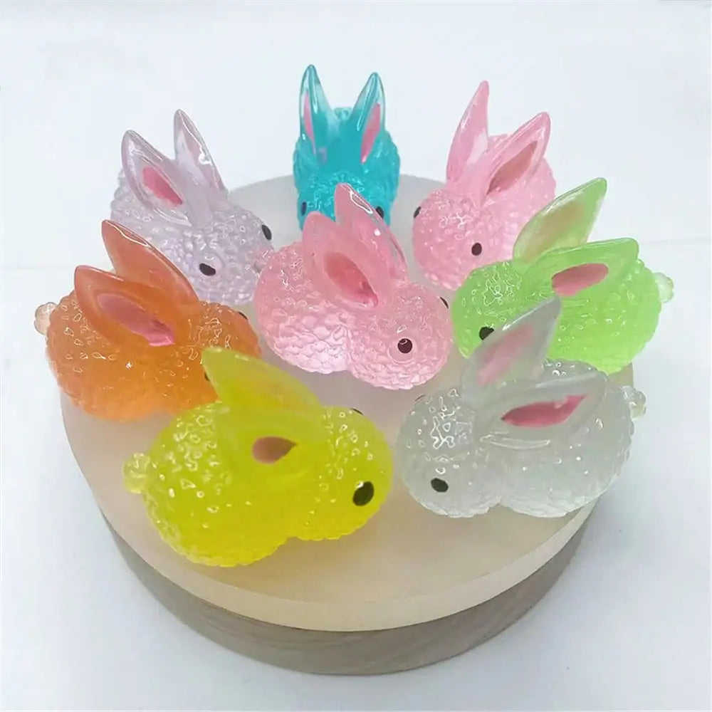 Colorful translucent micro rabbit figurine bedroom decor ornament in pink green yellow and blue fluorescence micro rabbit