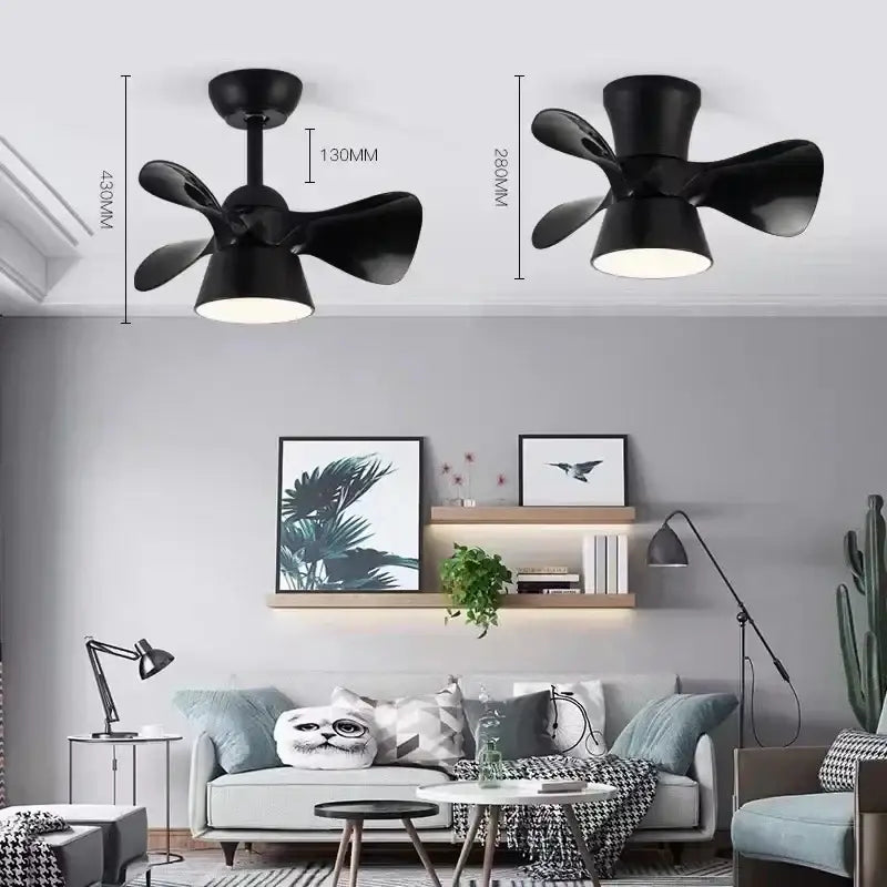 Black ceiling fan with sleek modern design and integrated lighting for bedroom smart dimming ceiling fan light