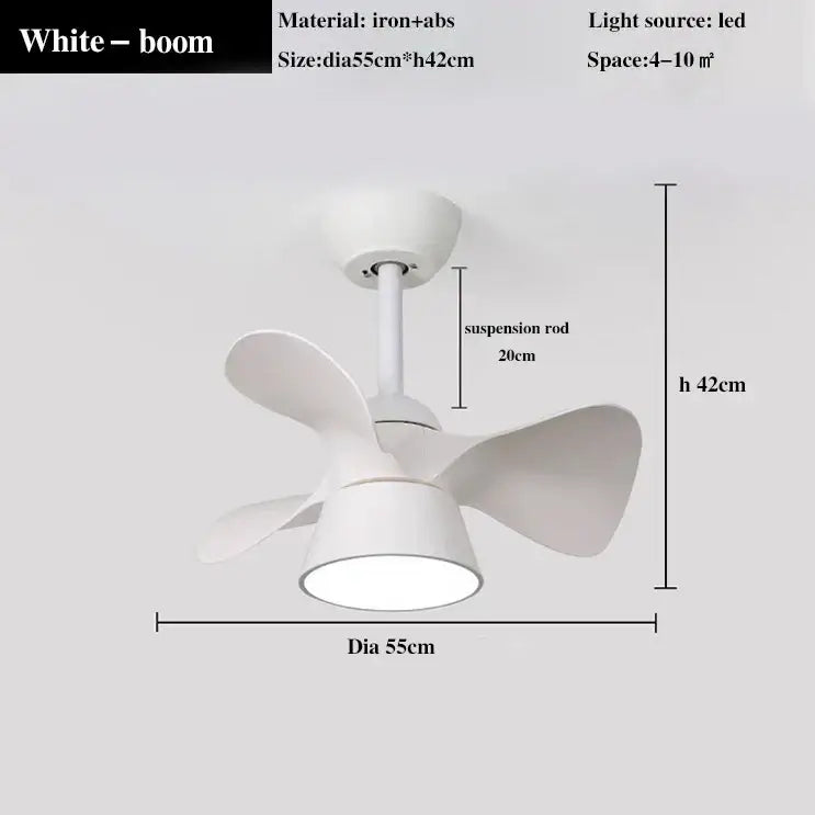 White ceiling fan light made of iron and abs plastic with sleek modern design for bedroom smart dimming fan light