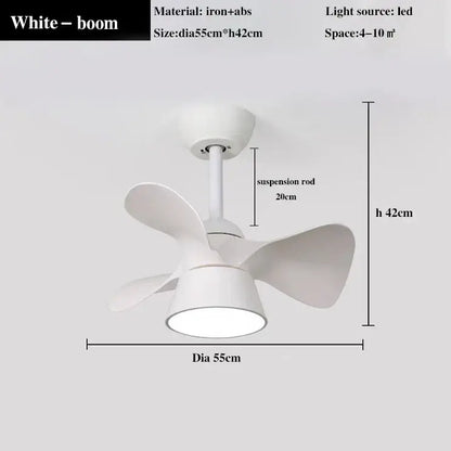 White ceiling fan light made of iron and abs plastic with sleek modern design for bedroom smart dimming fan light