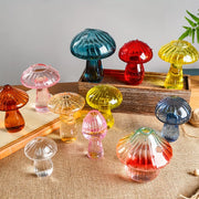 Colourful translucent glass mushroom figurines in blue red yellow pink and clear for creative hydroponic vase decor