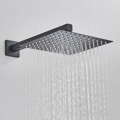 Black matte concealed shower system square rain showerhead with multiple water jets for rainfall waterfall effect