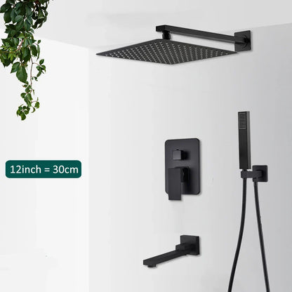 Black matte finished square rain shower head with sleek modern design for concealed shower system rainfall waterfall
